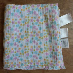 ADEN + ANAIS ZUTANO FLORAL MUSLIN SWADDLE BLANKET, PINK BLUE GREEN ORANGE LOVEY